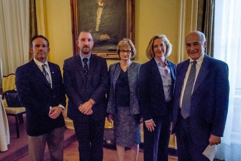 From Right: John Stewart, Phil Venables, Grace Warnecke, Melissa Hathaway, & Joseph Nye at an NCAFP public panel on cybersecurity