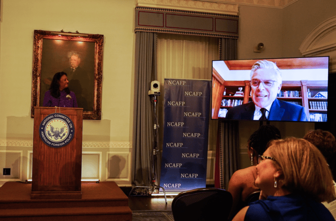 Ambassador (ret.) Jon M. Huntsman, Jr. accepting the Kennan Award at the 2022 Virtual Gala